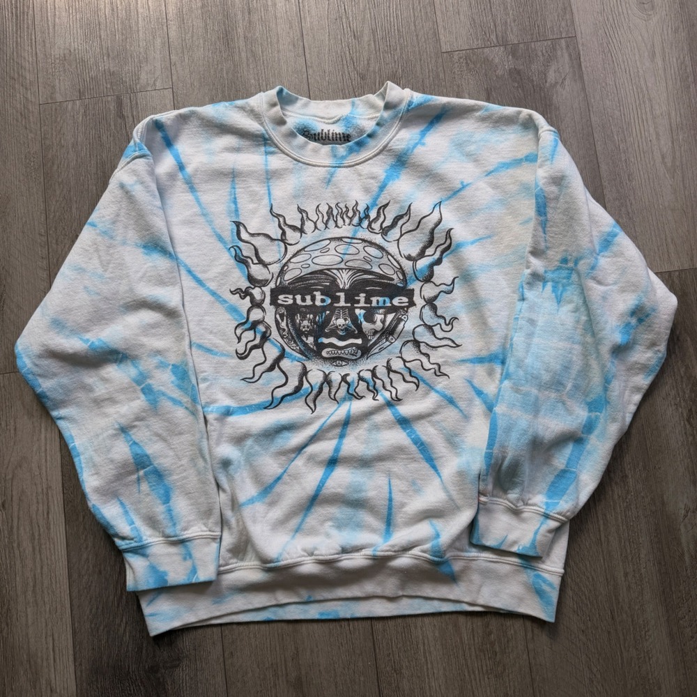 Sublime Mens L Blue Tie Dye Crewneck Sweatshirt Mushroom Graphic